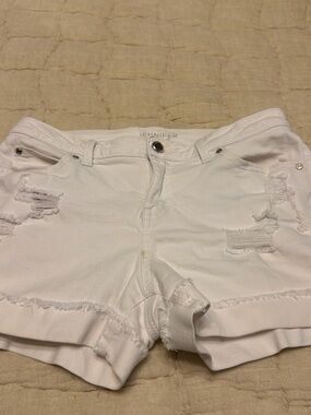 Jennifer Lopez White Distressed Denim Shorts